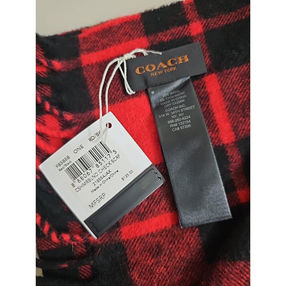 COACH apparel scarf F85858 Red & Black Special Cashmere Blend NWT $125.00 - Picture 6 of 8